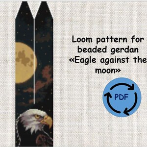 loom pattern beaded gerdan in PDF format, scheme beaded necklace, Eagle against the moon, beading, bead weaving, bright geometric pattern