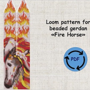 loom pattern beaded gerdan in PDF format, scheme necklace, Fire Horse pattern, beading, bead weaving