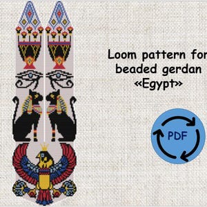 loom pattern beaded gerdan in PDF format, scheme beaded necklace, Egypt, bead weaving, bright geometric pattern