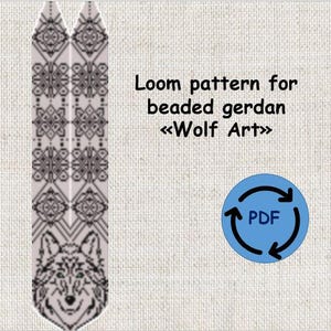 May include: A digital download PDF pattern for a beaded necklace with a wolf design. The pattern is for loom beading and is titled "Wolf Art".