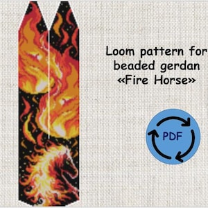 loom pattern beaded gerdan in PDF format, scheme necklace, Fire Horse pattern, beading, bead weaving