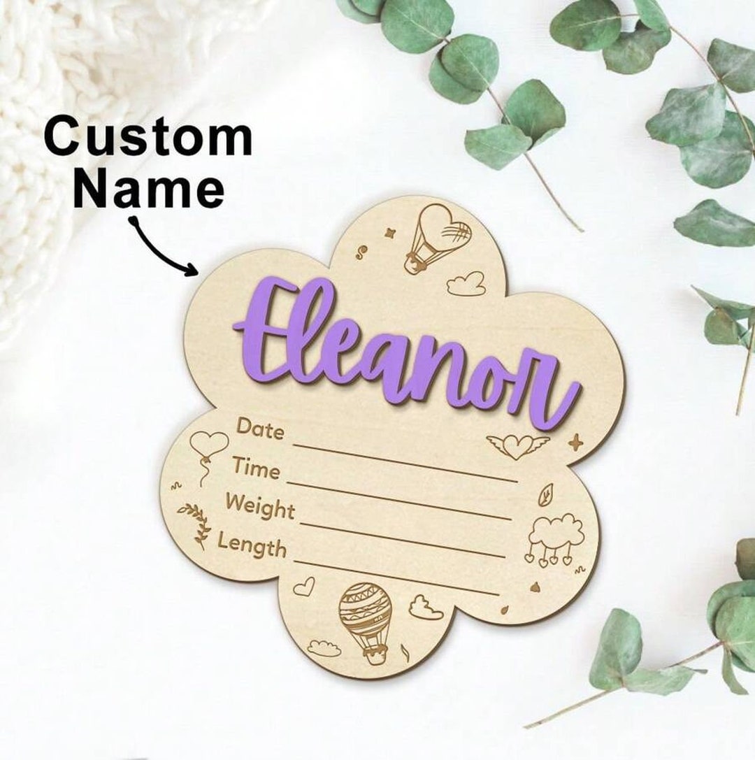 Custom Newborn Announcement Sign With Birth Stats, Baby Name Wooden ...