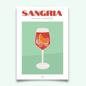 Cartel de cóctel sangría, cartel de alcohol, arte de verano, cartel refrescante, diseño de interiores, decoración de paredes,