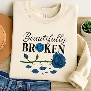 Heartbreak blue rose Png, Aesthetic Floral Art T-Shirts Png, Valentine Png, Valentine gift, Valentine Broken, Beautifully broken Girl
