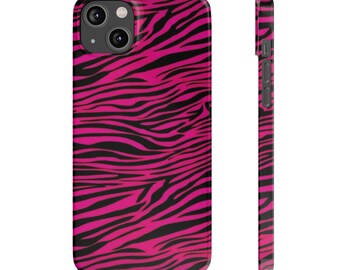 Funda personalizada para iPhone 14+ con estampado de cebra rosa