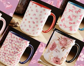 Coquette home decor roses and ribbon coffee and tea mugs, choice of several cute designs. Super trendy and beautiful aesthetic design, love