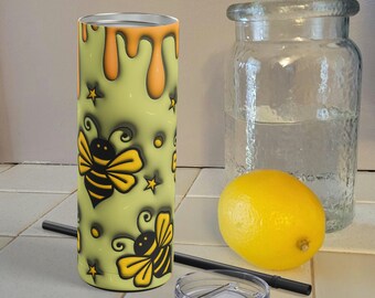 Trendy bubble print design, bee and honey print stainless steel 20 oz hot/cold tumbler, great gift mother's day daughter friend trendy her