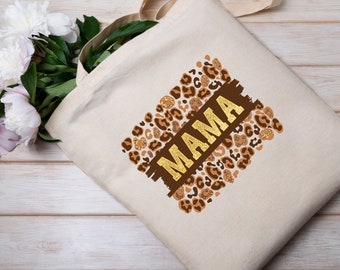 Chic Mama Leopard Print Canvas Tote Bag Perfect Mother's Day & Everyday Accessory, great gift mom grandmother her, sister daughter with love