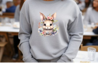 Super cute coquette clothing sweatshirt, bunny and flower design, trendy decor, teen spirit, Easter is coming, Valentine's and Mother's day