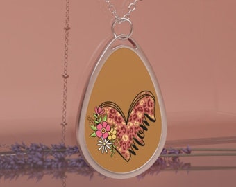Mom Pendant - Charming Mother's Day Gift Necklace, gift for her mom mother, grandmother sister, heart and flowers luck, show love jewelry