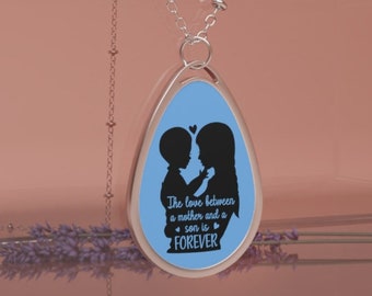 Mom Pendant - Charming Mother's Day Gift Necklace, gift for her mom, grandmother sister, mother and son bond, show love jewelry, light blue