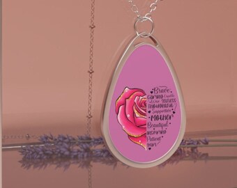 Inspirational Rose Pendant Necklace - Empowering Jewelry for Her, Elegant Mother's Day Gift for her, sister grandmother nana, beautiful love