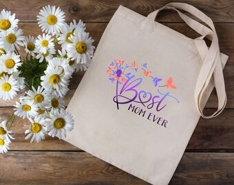 Charming Best Mom Ever Canvas Tote Bag- Eco-Friendly Floral Mother's Day Gift, Best mom ever, mom daughter sister grandmother, show her love