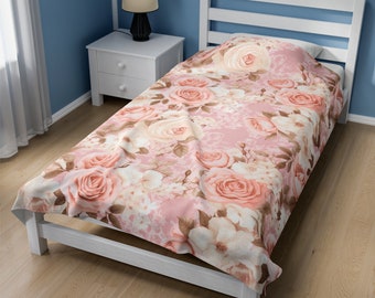 Chic Velveteen Rose Blanket - Luxurious Coquette Style Home Decor, Soft Floral Accent, teen her mom, aesthetic trendy design gift daughter