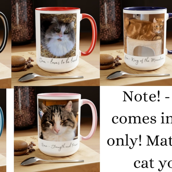 Peaceful Mountain cat sanctuary, ceramic coffee mug, Sam, Rome, Mandie, cat rescue, supportive merchandise, donation, Valentine's gift, love