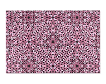 Coquette home decor chic Pink Mandala Rug with Black Geometric Design, Rectangular Area Carpet for Modern Home Decor, dusty rose, love