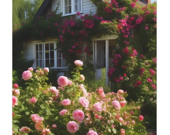 Enchanting English Cottage Garden Wall Art Print, Coquette Home Decor, Romantic Floral Scene, rose garden, Valentine's gift, Mother's day