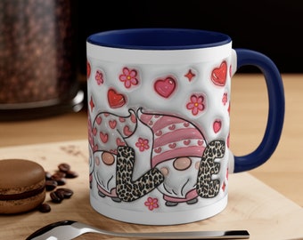 Whimsical Gnome & Heart Love Mug – Perfect Gift for Mom, Love-Filled Mother's Day Present or perfect for Valentines, trendy bubble design