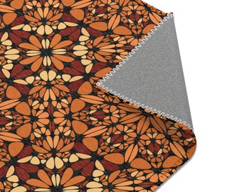 Chic Geometric Mandala Rug in Orange and Black – Modern Rectangular Carpet, colorful floor covering in classic style, splash of color