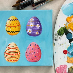 Easter Eggs Painting, Spring Decor, Original Artwork Home Decor, Farmhouse Wall Art, Small Easter Gift, Fun Wall Art, Handmade Canvas Art,