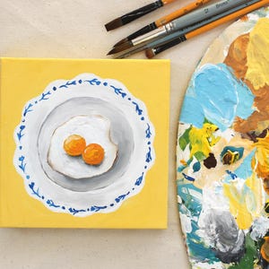 Egg Small Painting, Kitchen Wall Art, Breakfast Wall Decor, Still Life Artwork, Original Minimalist Art, Small Canvas Artwork, Kitchen Gift