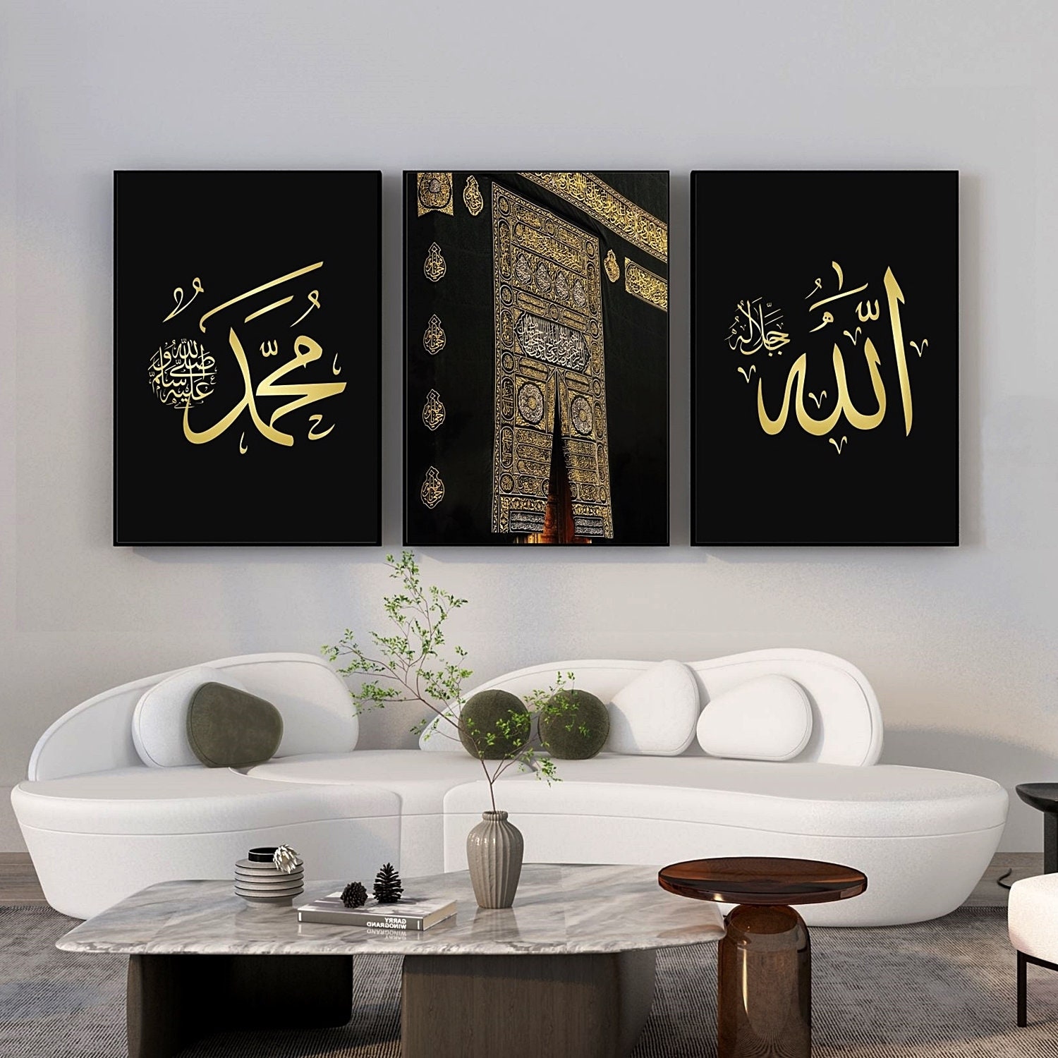 IUNTWEIE Islamische Bilder Wohnzimmer Schwarz Gold Leinwand Islam