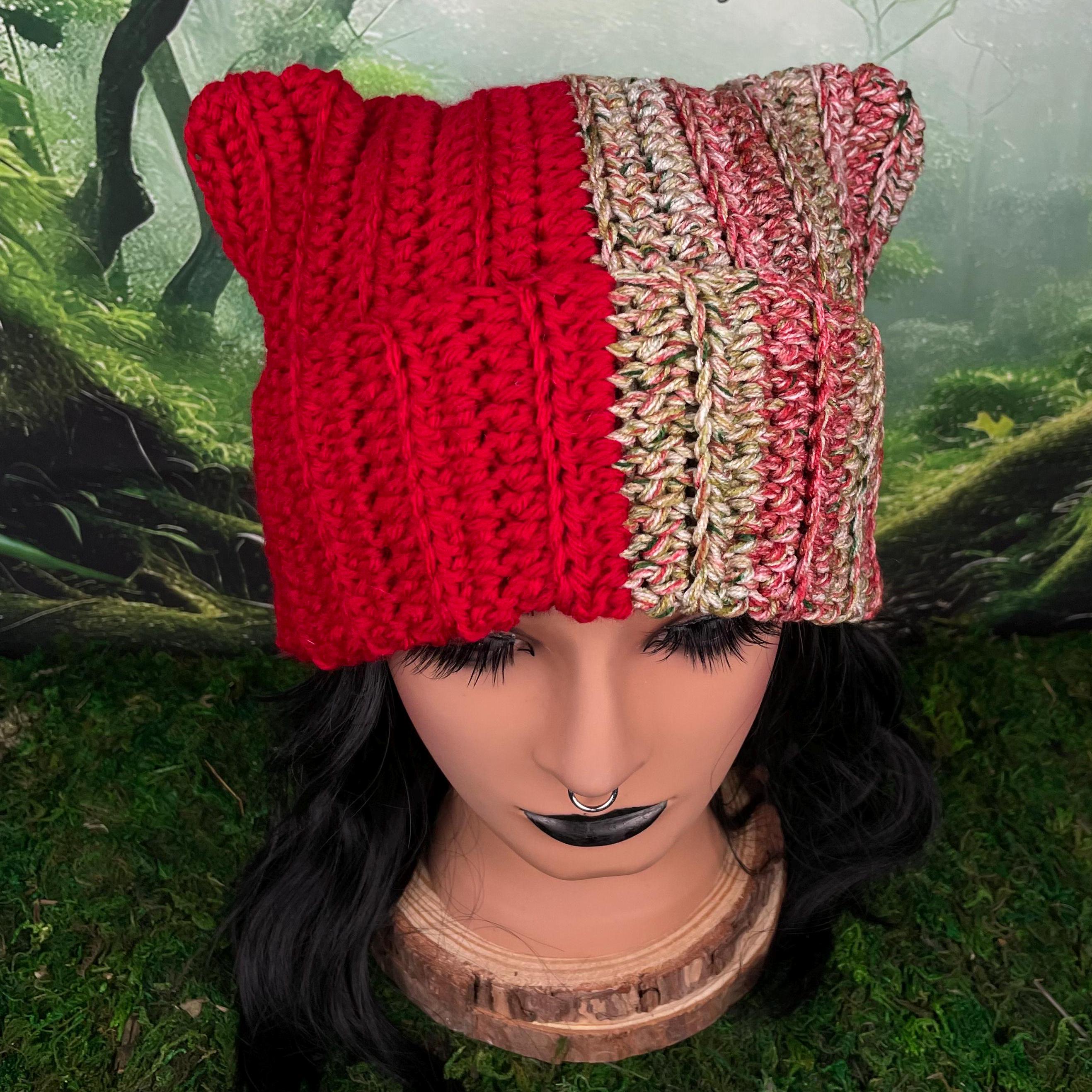 Crochet Cat Ear Beanie Hat - Red Split Beanie - Etsy
