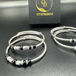 Black beaded  Pure Silver Baby Bangle Set /Unisex/Heavy design/Pair