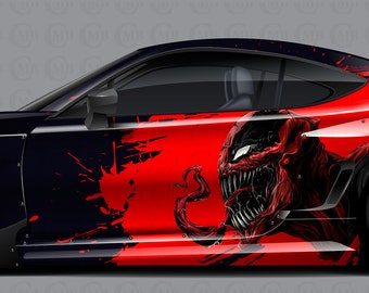 Venom Carnage, Autolackierung, Cast Vinyl Wrap, Universalgröße, Car Wrap, Auto Aufkleber, Autofolie Design