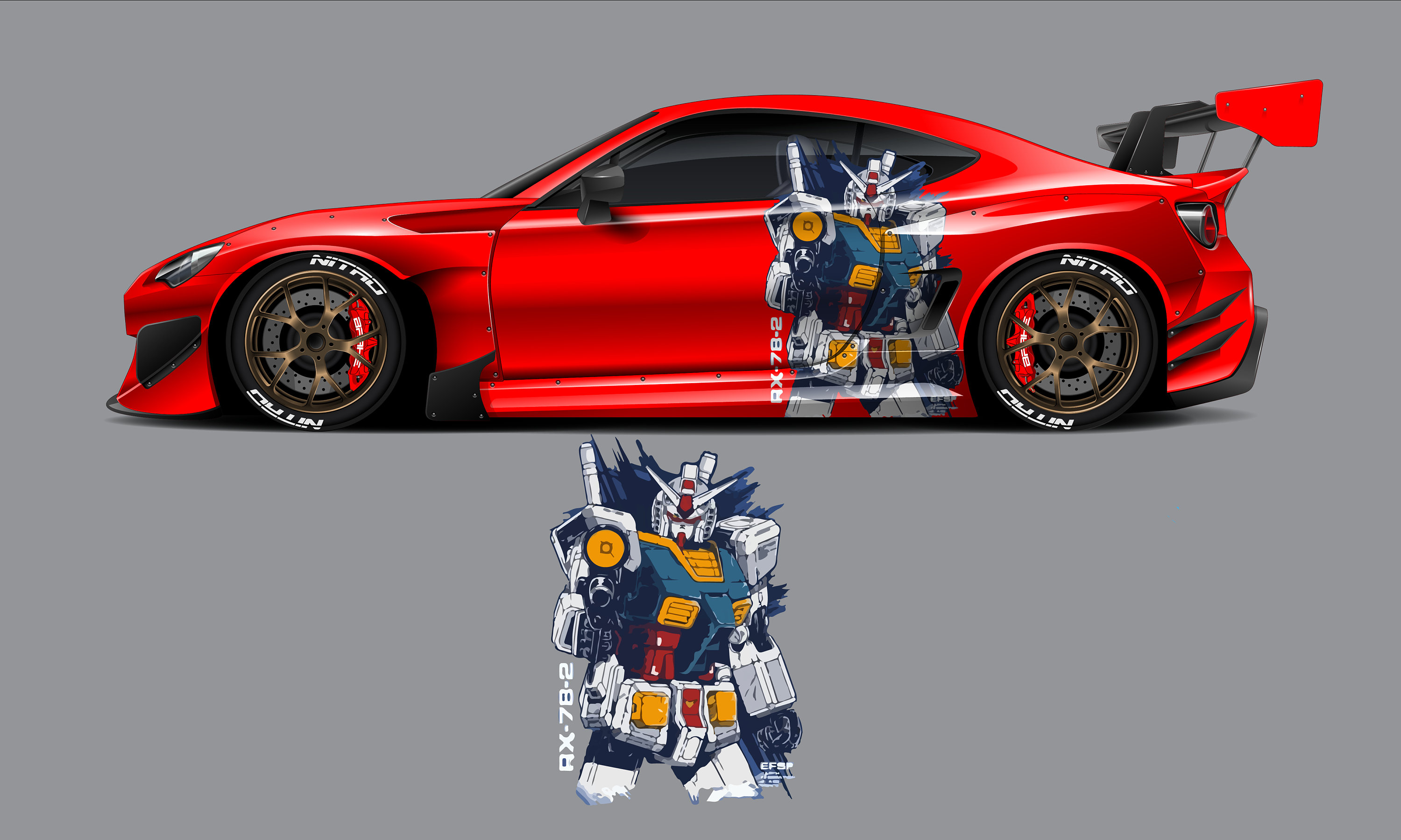 ガンダムのRX-78、カーカラーリング、キャストビニールラップ