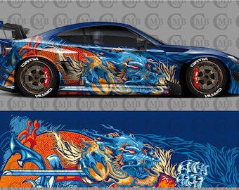 Drache japanischer Stil, Autolackierung, Cast Vinyl Wrap, Universalgröße, Car Wrap, Autofoliendesign