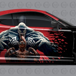 Diseño de vinilo para coche de Venom vs Spiderman, tamaño universal, envoltura para coche, calcomanía para coche, diseño de lámina para coche