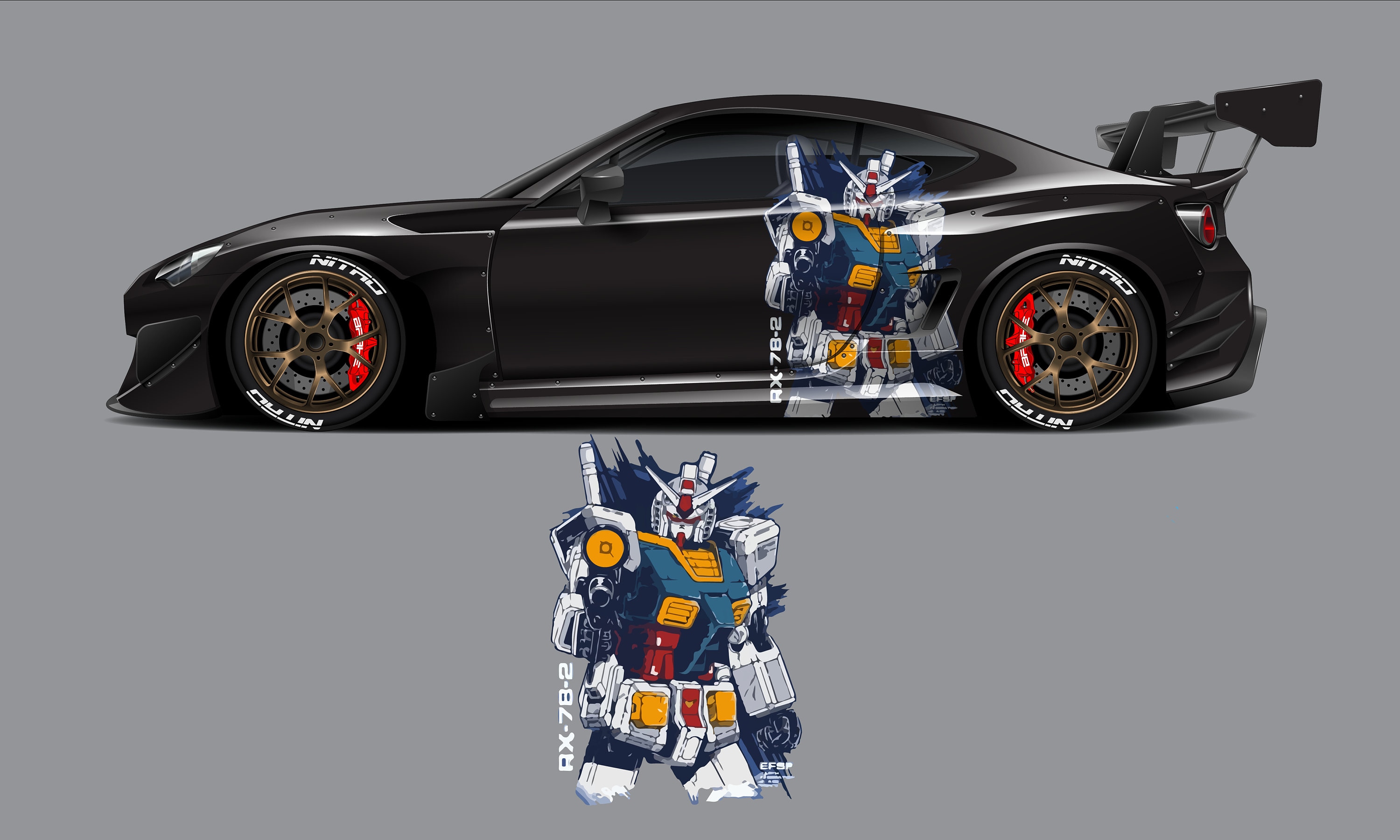 ガンダムのRX-78、カーカラーリング、キャストビニールラップ