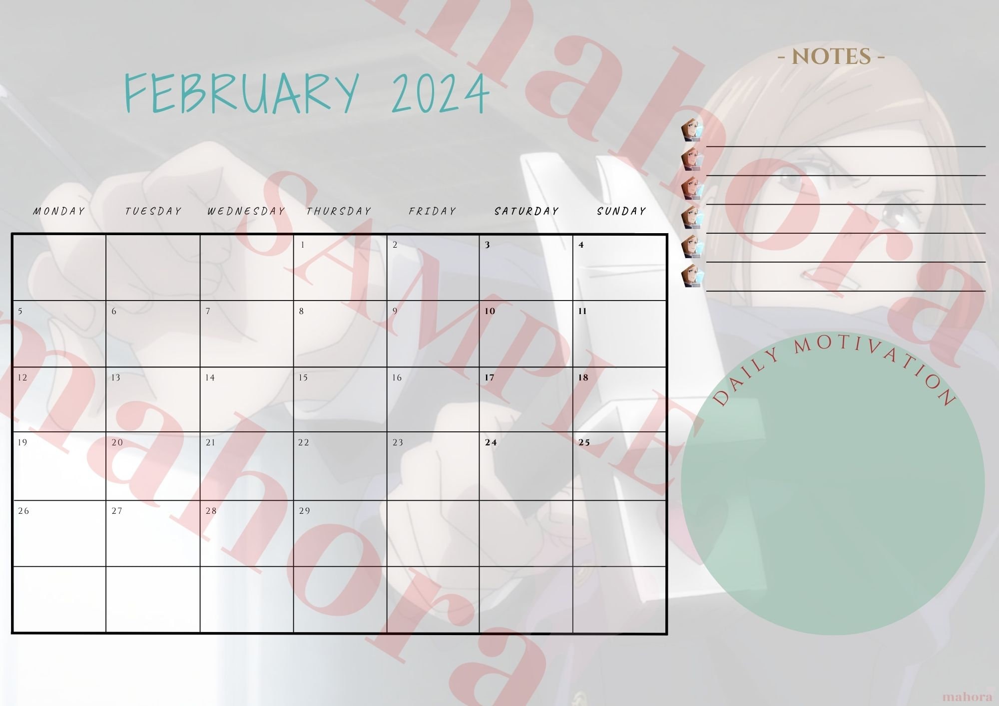 Digital Calendar, Jujutsu Kaisen Calendar, 2024, Printable Calendar