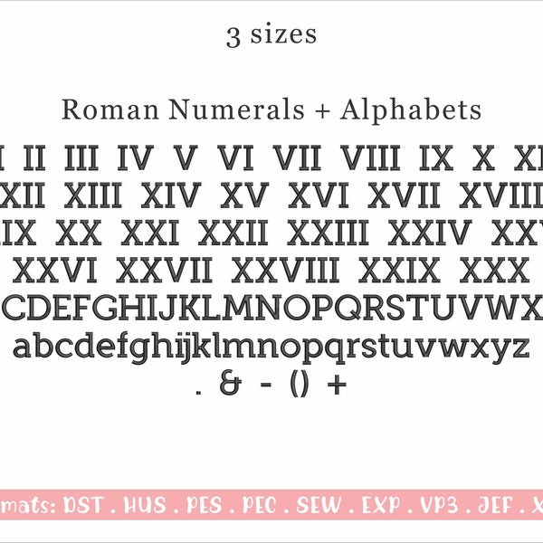 Traditional Roman Numerals Machine Embroidery Design, Alphabets Embroidery, Roman Numbers, Without Bx Format