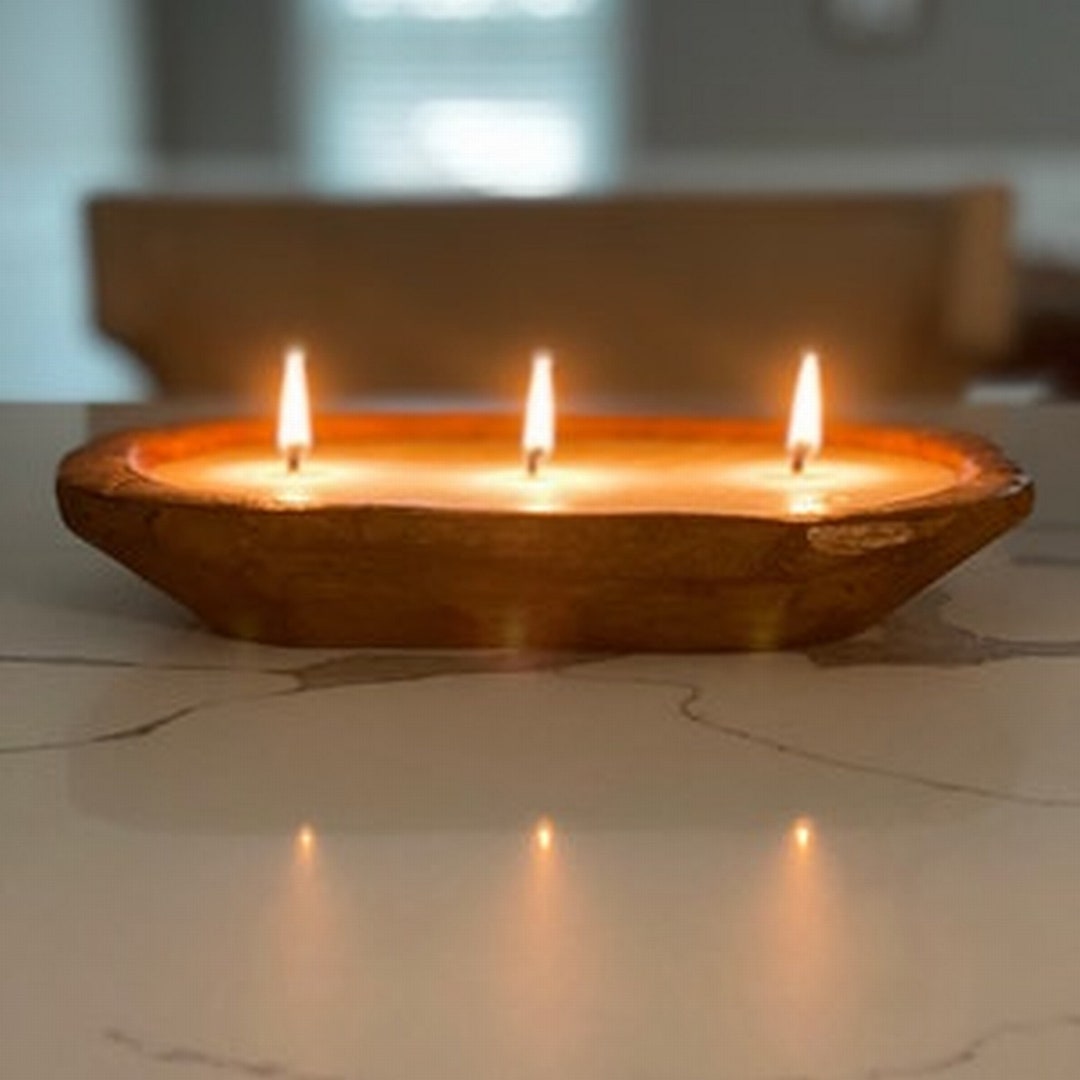 3 Wick Wood Bowl Candle / Bread Bowl Candle / Pure Soy Candle Etsy