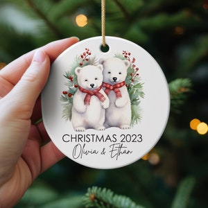 Christmas Love: Personalized Polar Bear Couple Ornament with Custom Names & Year - Cherished Holiday Keepsake for Couples