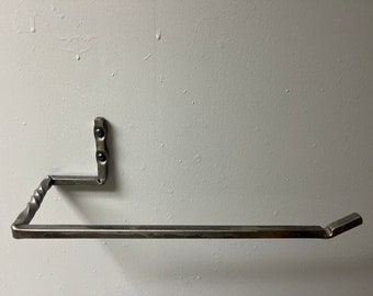 Twisted Paper towel holder forged in Vermont. 3/8 square solid steel. Can be right hand, left hand or under mount. natural or matte black.