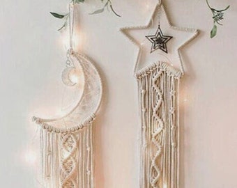 Moon or Star Macrame Dreamcatcher with Lights