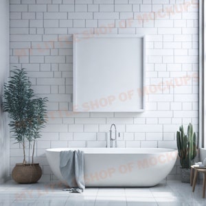 Bathroom Wall Mockup: Contemporary Frame Designs for Serene Spaces | Bathroom Frame Mockup | Interior Home Mockup | Bathroom Poster Mockup