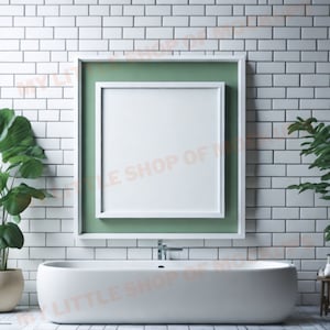 Minimalist Bathroom Mockup: Subway Tiles & Art Frames Fusion | Stock Photo Mock Ups | Template Frame Art | Bathroom Wall Mockup | Mockup