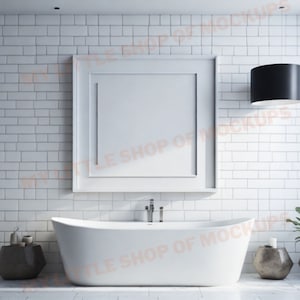 Bathroom Frame Mockup: Elegance Meets Function in Bathtub Room Design | Photograph Styled Stock Photo | Template Frame Art | Bathroom Mockup