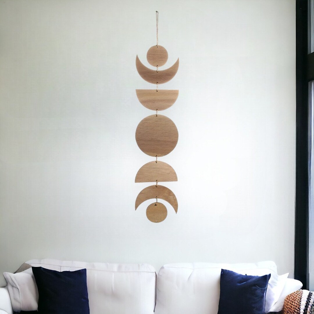 Dark/light Wooden Moon Phase Garland Wall Decor Boho Wall - Etsy