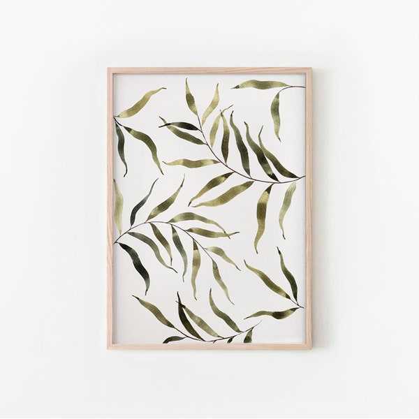 Branches  Watercolor Painting, Handmade Artwork, Watercolour Wall Art, Minimalistic Leaves Print, Scandinavian Style Decor, INSTANT DOWNLOAD