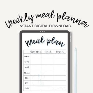 Weekly meal planner, Digital meal planner, Grocery list, Food planner, Menu, Printable, Meal planner template, Weekly meal plan
