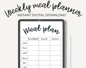 Weekly meal planner, Digital meal planner, Grocery list, Food planner, Menu, Printable, Meal planner template, Weekly meal plan