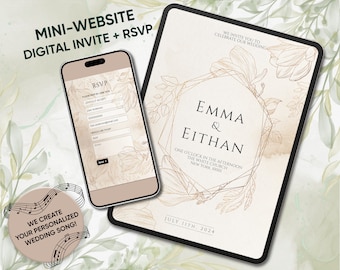 Custom Wedding Website, Personalized Digital Wedding Invitation + RSVP + Personalized Song. Invite with QR-Code, Minimalist, Classic