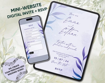 Personalized Lavender Wedding Invitation Mini Site with Online RSVP and Custom Song. Secure Link & QR Code Access. Elegant, Classic, Rustic