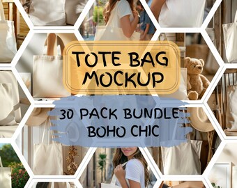 30 Tote Bag Mockup Bundle, Modell Tote Bag Mock, Natural Tan Cotton Totebag Mock-up, Shopping Printify Canvas Boho Theme Tote Bag Mockups