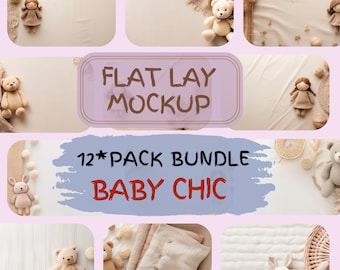 Baby Chic Table Flat Lay Mockup Bundle, Add Your Own Products, Digital Background Mock up, Styled Stock Photography Scene Creator Mockups